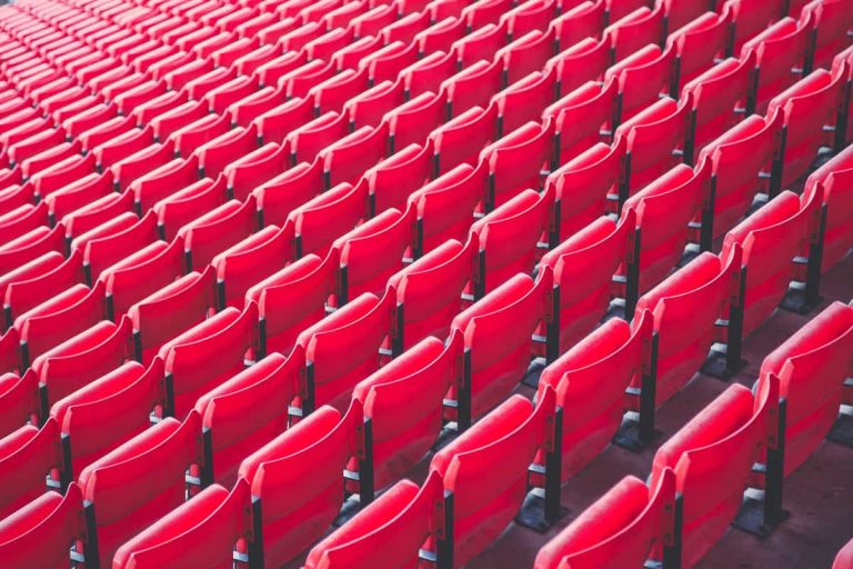 Football seats at Anfield Stadium.