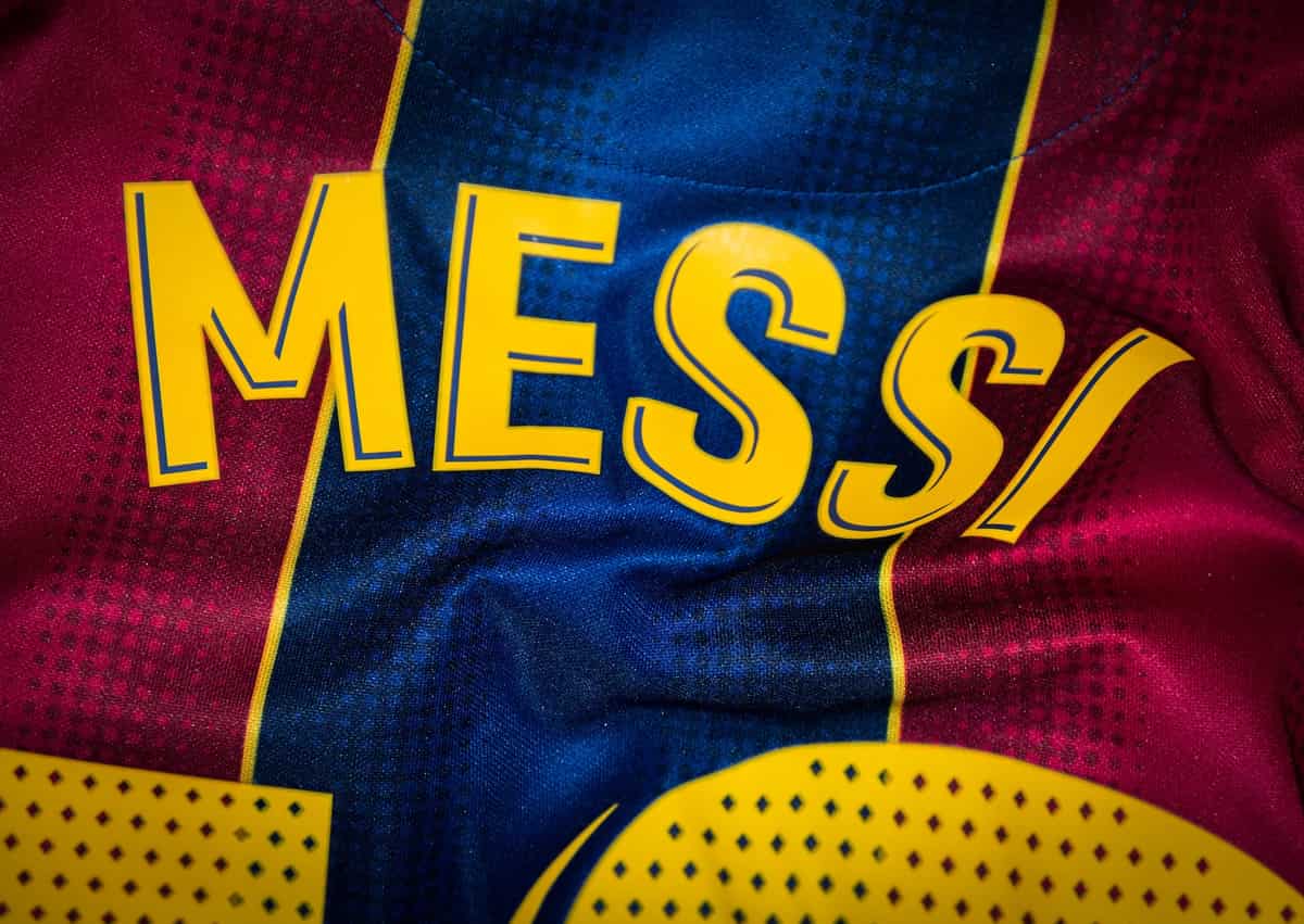 Lionel Messi Barcelona shirt.