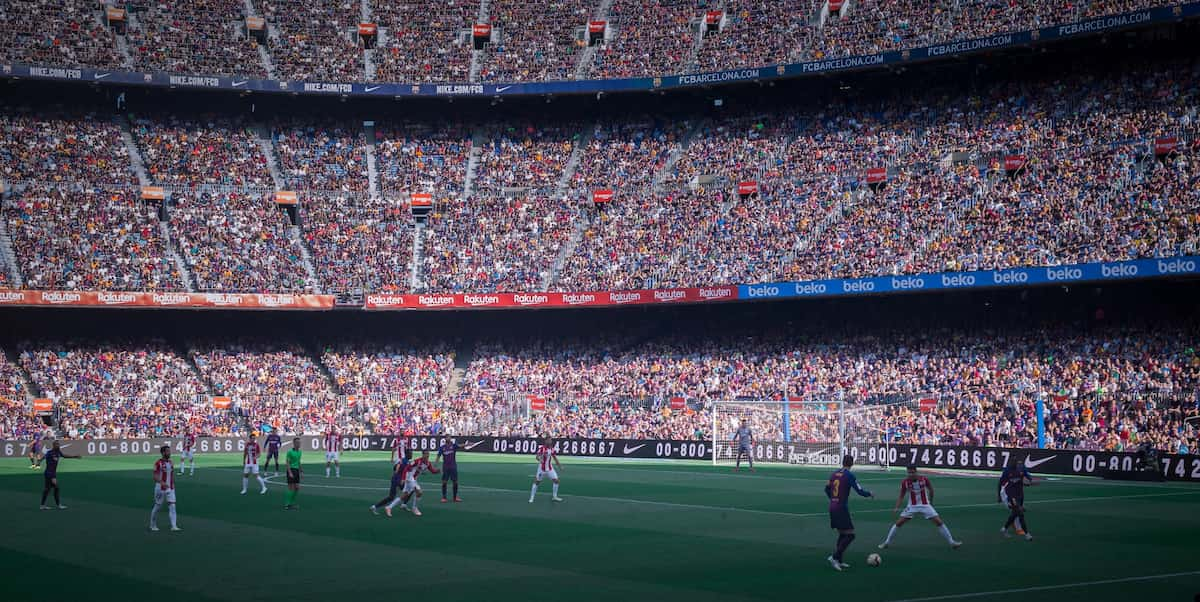 FC Barcelona playing a match at the Camp Nou.