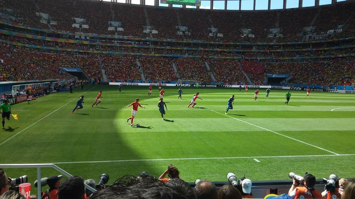 A football match during a World Cup competition.