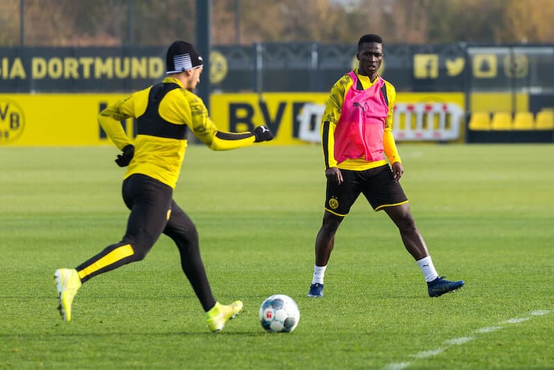 Two Borussia Dortmund players in a training session.