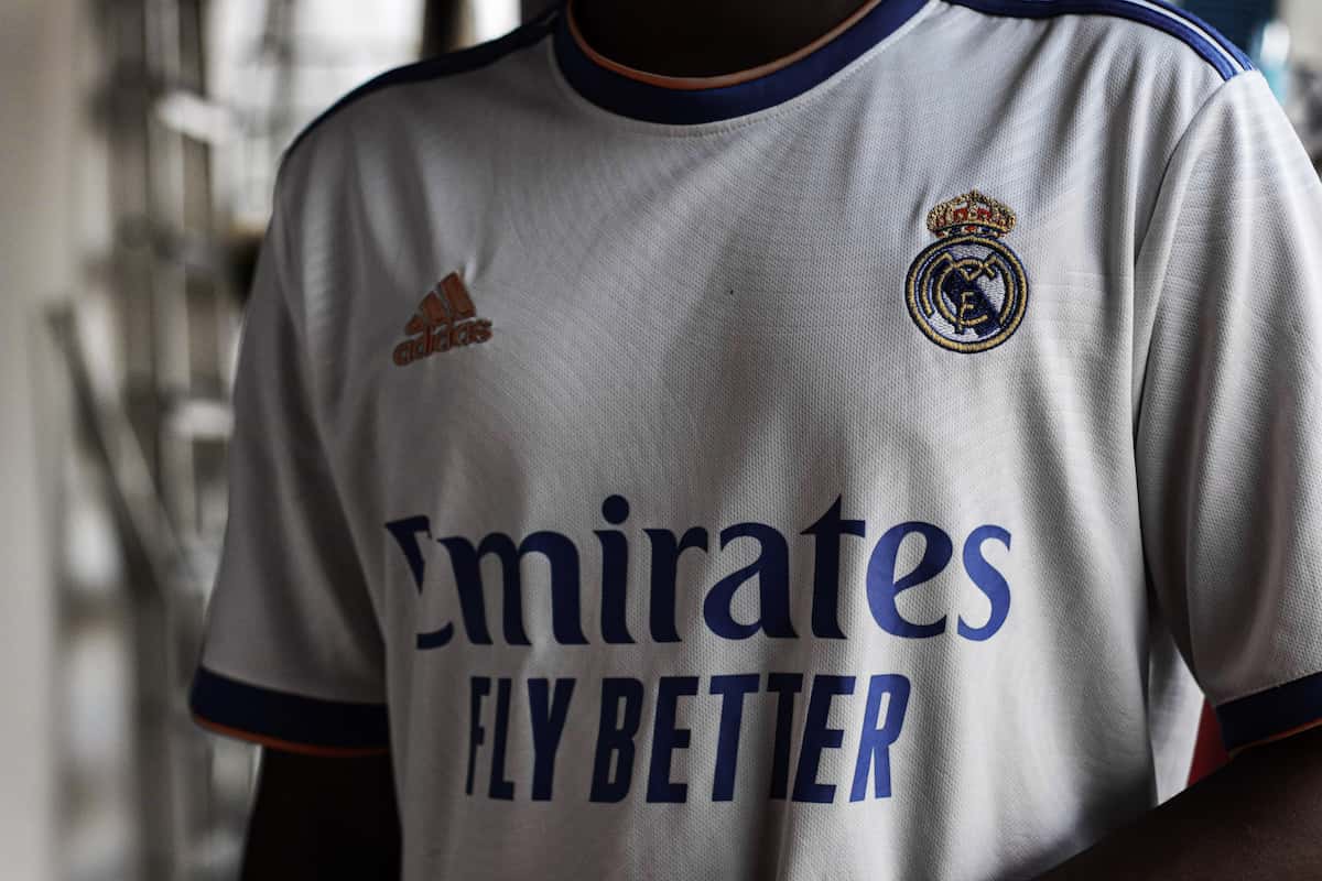 Real Madrid white home jersey.