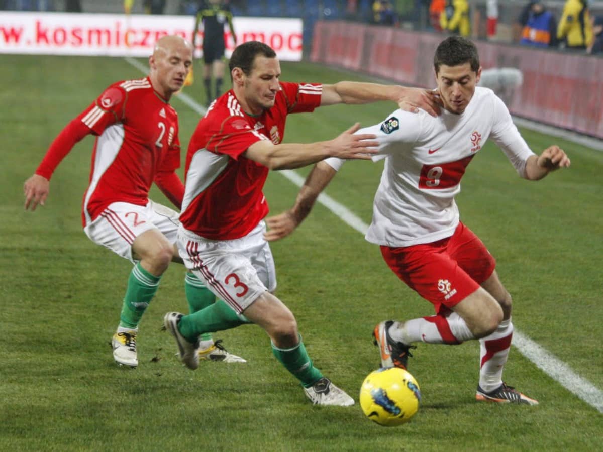 Robert Lewandowski playing for Poland in 2011.
