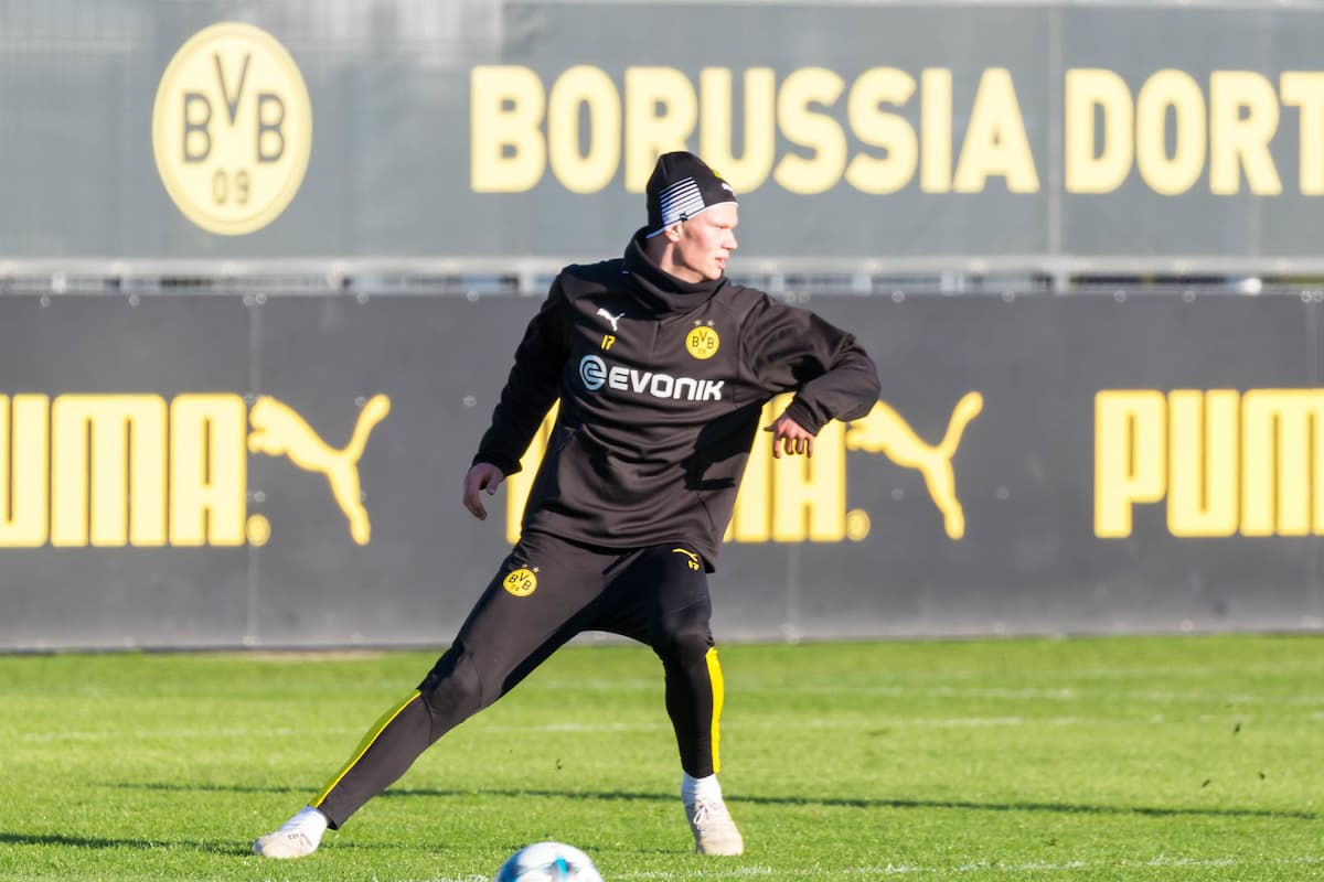 Erling Haaland in his first public training session with Borussia Dortmund.