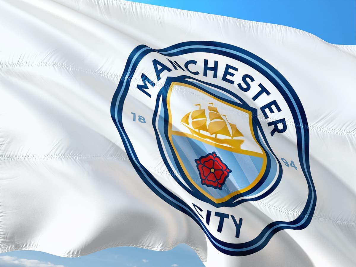 A Manchester City flag waving in the wind.