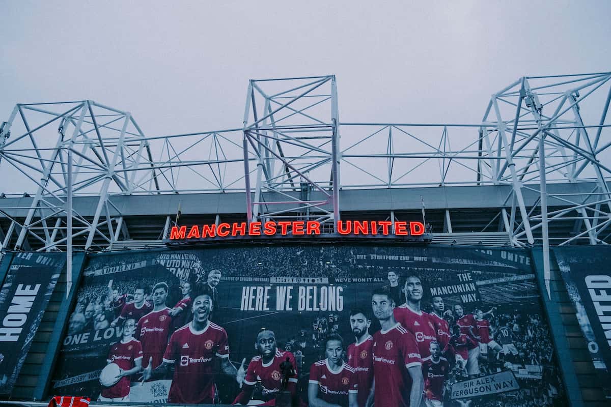 Outside of Manchester United’s Old Trafford stadium.