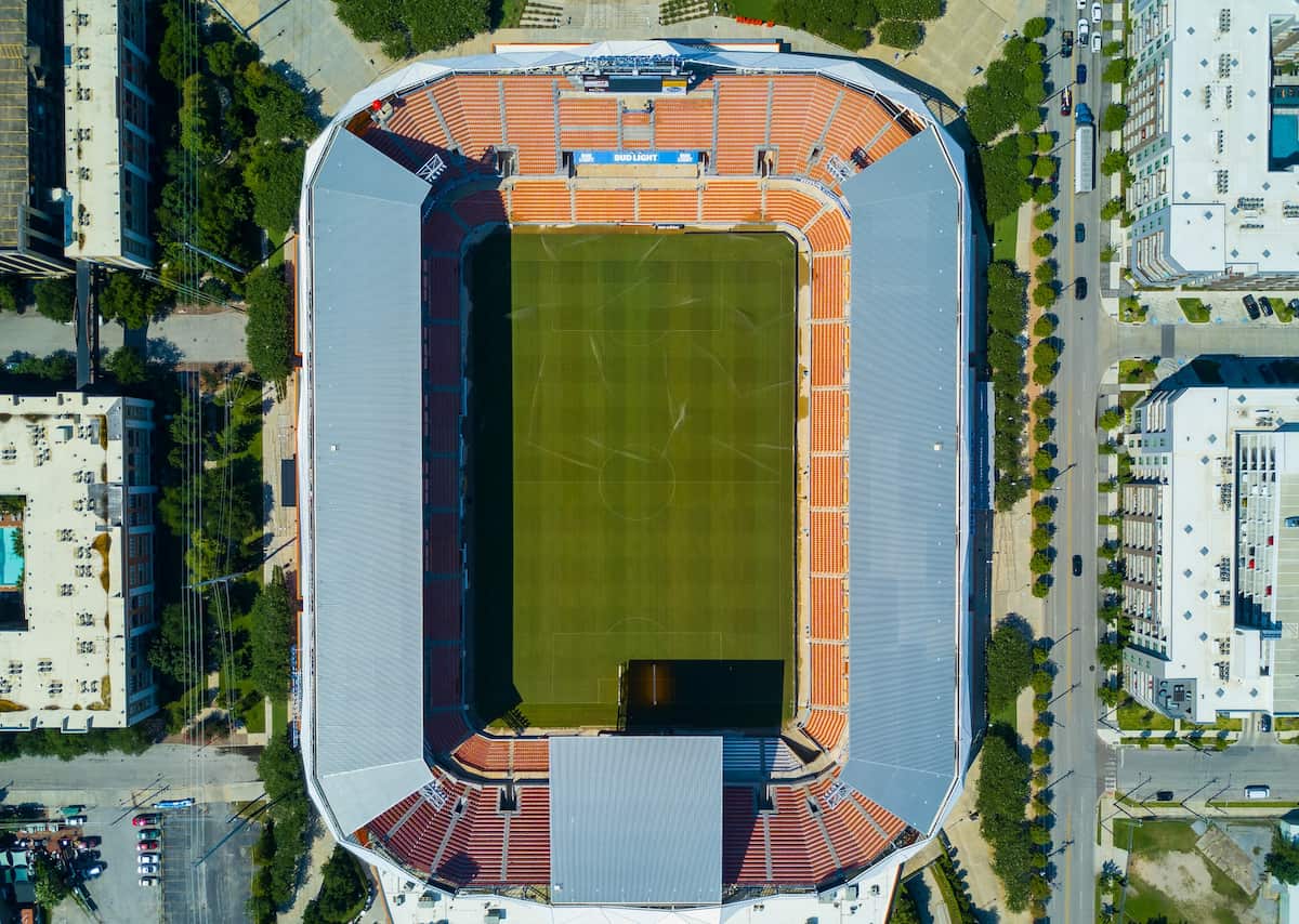 A bird's eye photo of the BBVA Compass Stadium, home to Houston Dynamo FC.