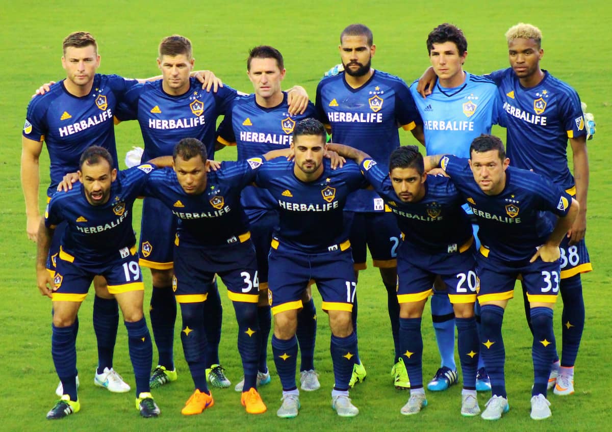 LA Galaxy’s starting XI having a team photo before a match against Houston Dynamo.