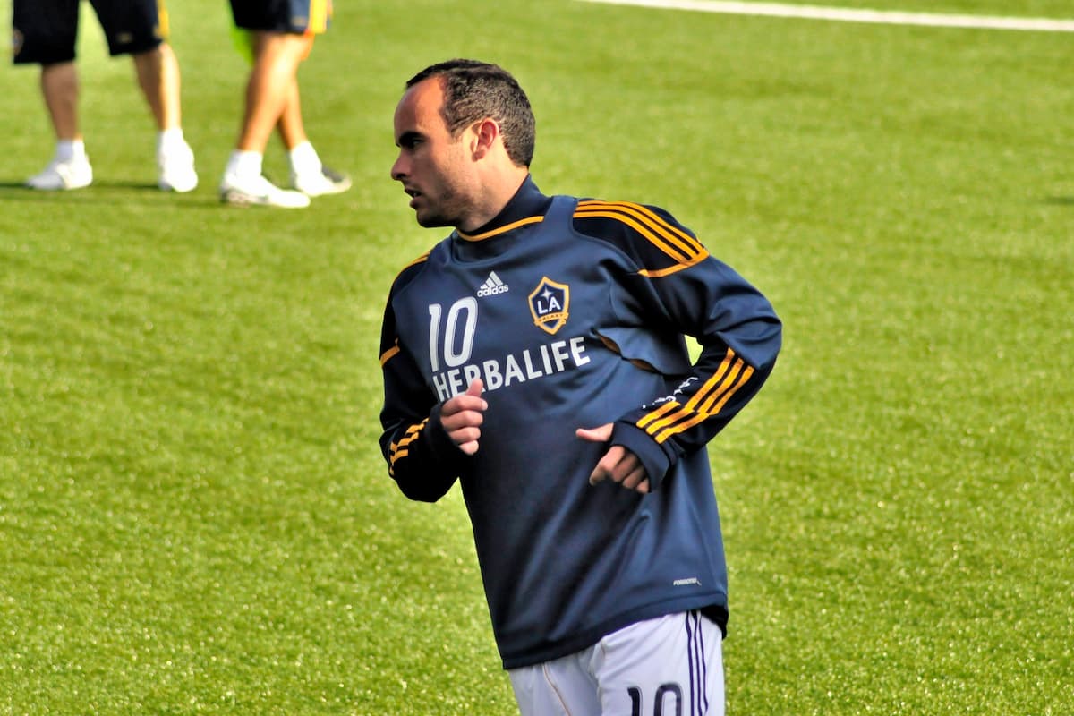 Landon Donovan of Los Angeles Galaxy taking part in a warm-up.