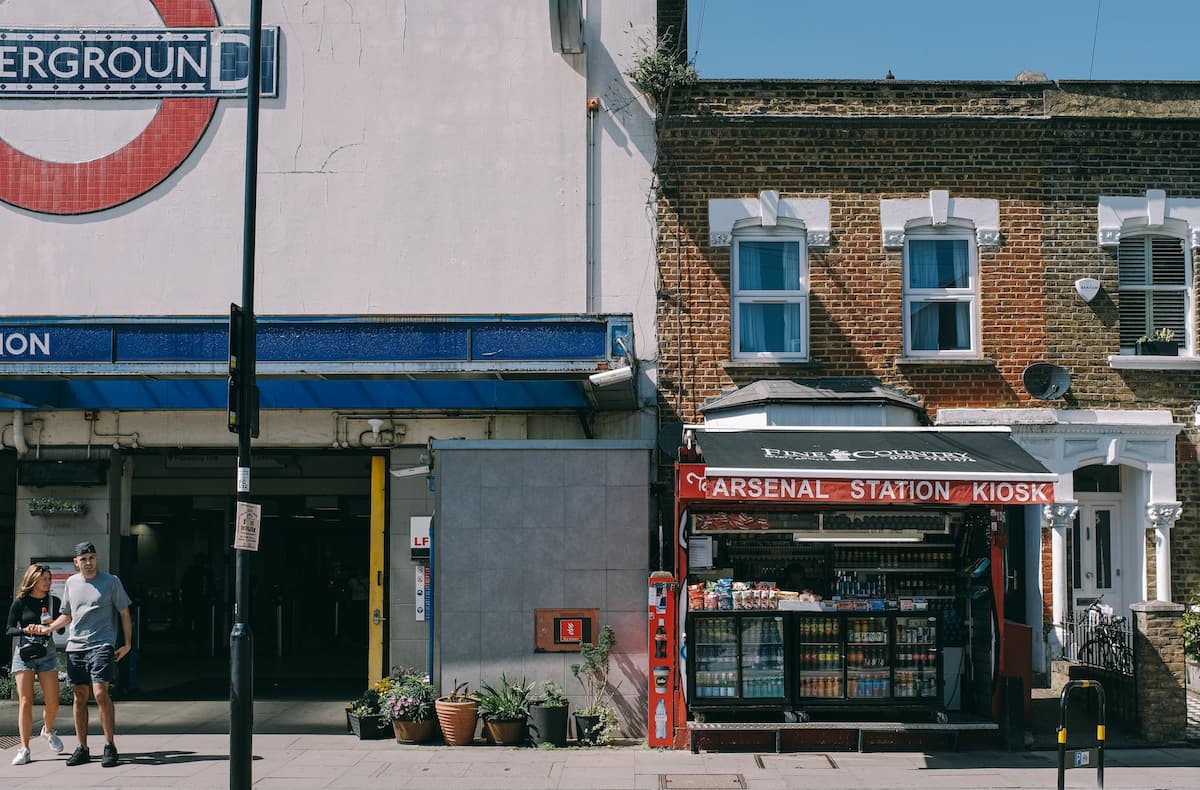 A photo outside of Arsenal Station Kiosk newsagents in North London.